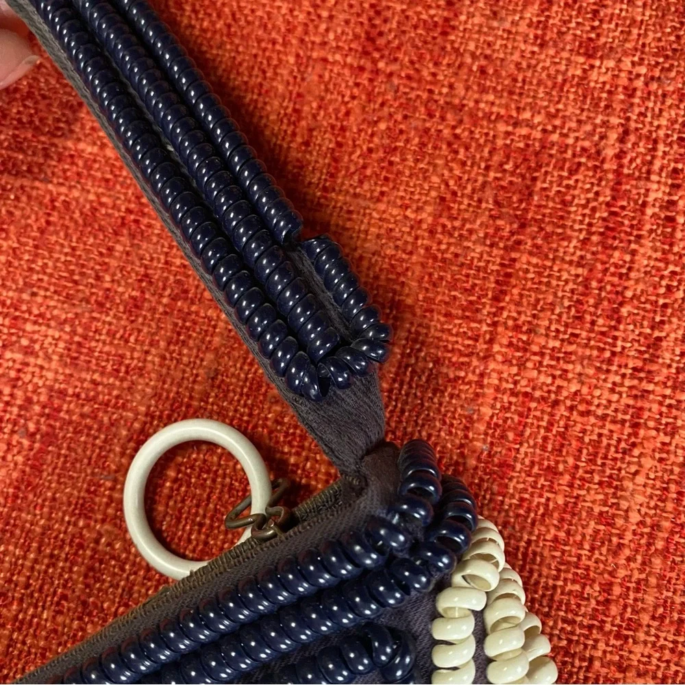 VTG 40’s Black Navy White Stripes Telephone Cord Wire Bag Purse